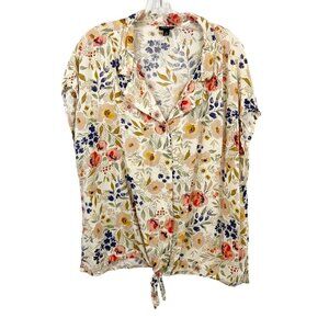 Torrid Multicolor Floral Short Sleeve Tie Front Top Cottagecore Boho - Size 1X